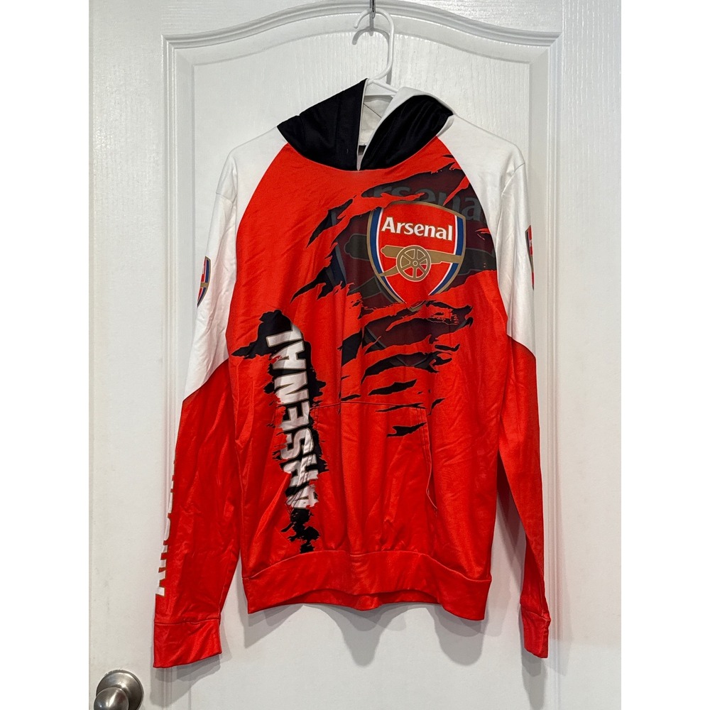 Arsenal Football Club Pullover Hoodie Red White Black Soccer Fan Gear Men Sz S